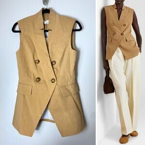 NWT VERONICA BEARD JACKET VEST LINEN SUIT TOP TAN BEIGE AMIKA DOUBLE BREASTED